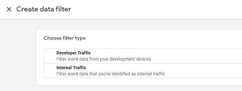 Two types of filters available in GA4