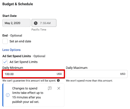 Utilizing the budget and schedule to set the daily minimum and maximum spending of a campaign in Meta Ads Manager