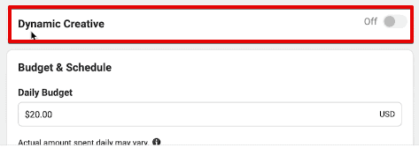Verifying the dynamic creative option turned off to test the creatives manually in Meta Ads Manager