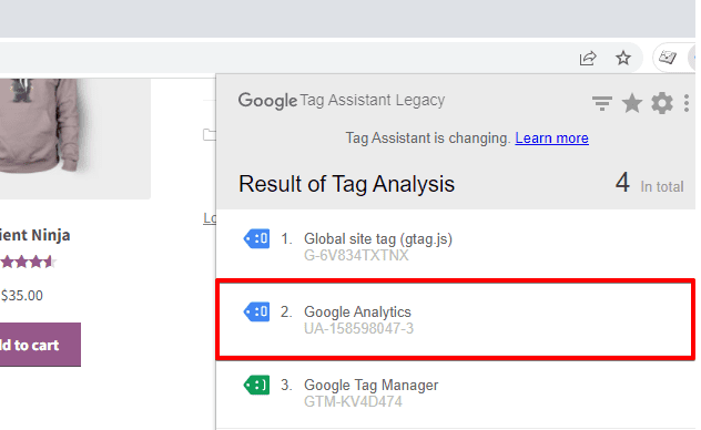 Verifying the fired Tags from the Google Tag Assistant Legacy extension on the browser
