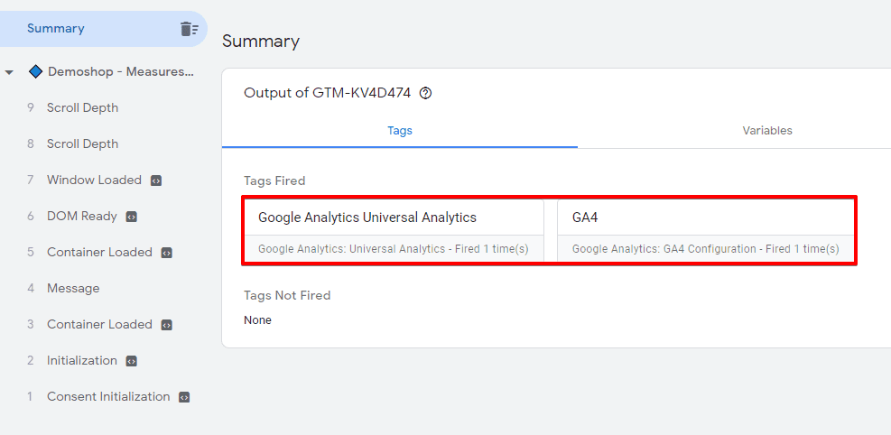 Verifying the fired Tags on Google Analytics