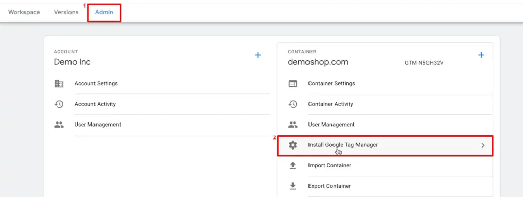 Accessing code snippets from Admin section of Google Analytics account