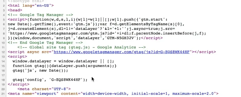 Accessing the code snippets from the website page source script