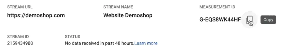 Accessing the measurement ID from the Google Analytics account