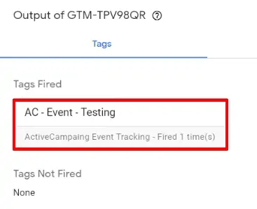 ActiveCampaign Tag fired on Google Tag Manager