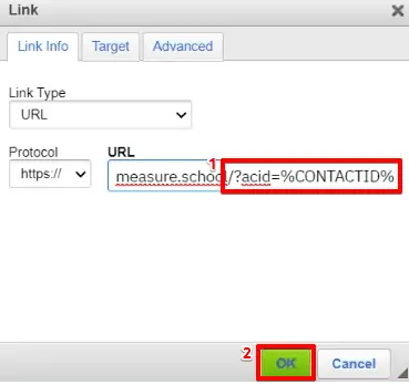 Adding a custom link with a query string to the email on the ActiveCampaign account