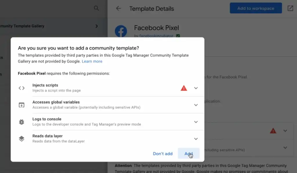Adding a new Tag template to our Tags section on GTM