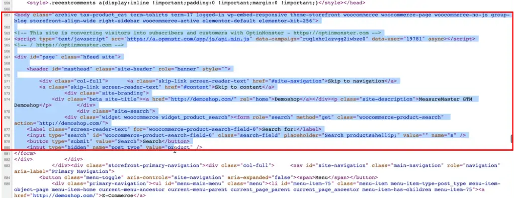 Analyzing the GTM body code snippets from the website source codes