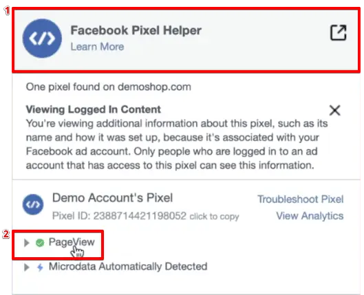 Analyzing the fired events from the Facebook Pixel extension of the browser
