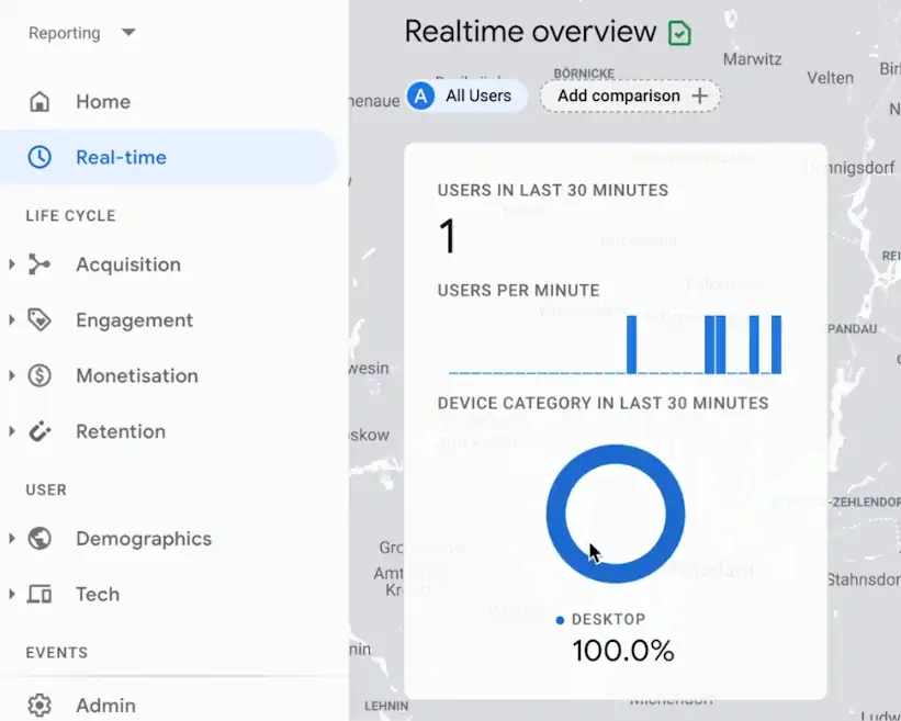 Analyzing the fired tags and events from the Real-time section of the Google Analytics account