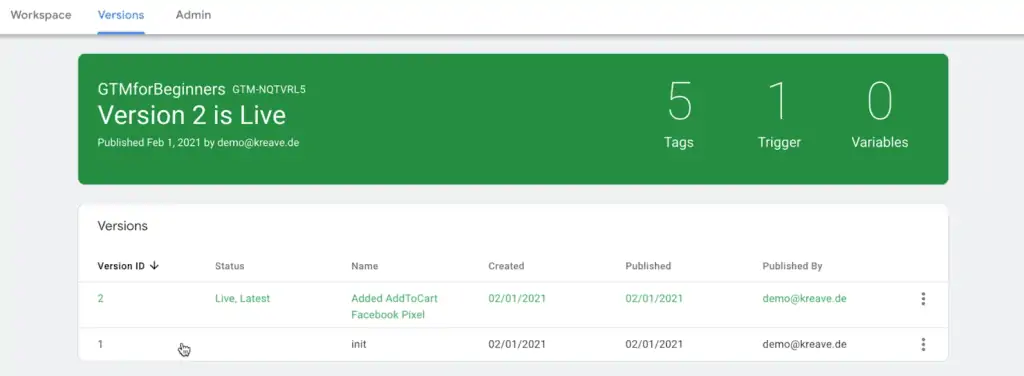 Analyzing the live published version of the website from the Google Tag Manager account