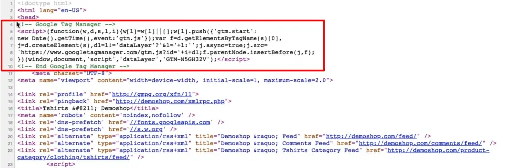 Analyzing the page source codes of the website