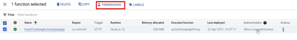 Checking permissions for unauthenticated access for events