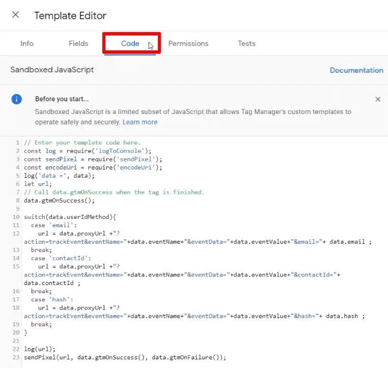 Checking the event tracking codes for a new template on Google Tag Manager