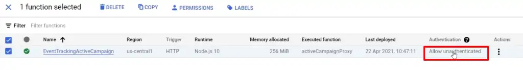 Checking unauthenticated access on the deployed event