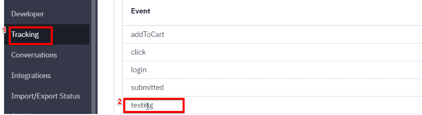 Checking white listed events for adding into the testing URL to track user movements
