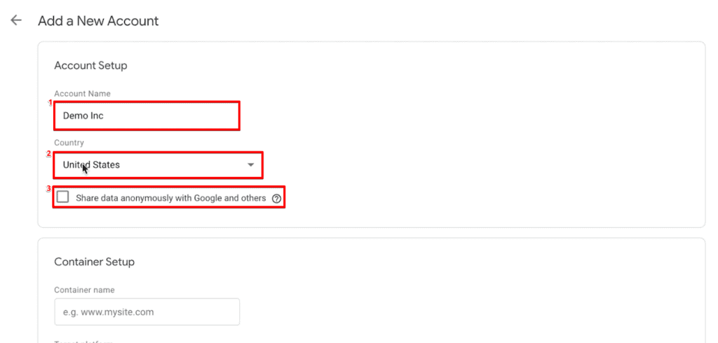 Configuring Data to a new account on Google Tag Manager
