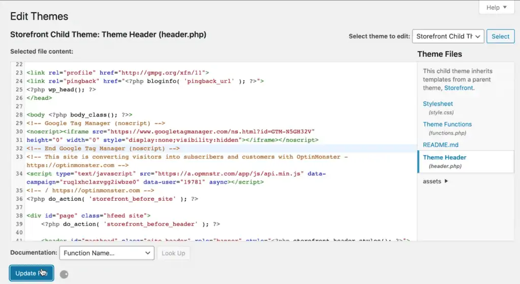 Configuring the GTM body code on the website source snippet