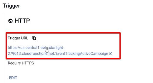 Copying event tracking URL on Google Cloud account