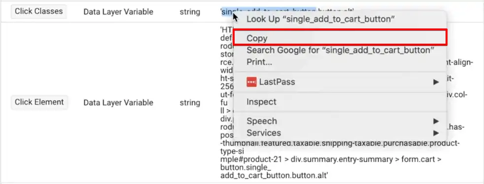 Copying the fired event data from the Google Tag Manager extension