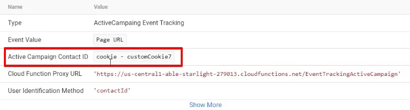 Correct user profile saved in a cookie beside Active Campaign Contact ID in fired Tag in Google Tag Manager