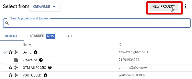 Creating a new project on Google Cloud