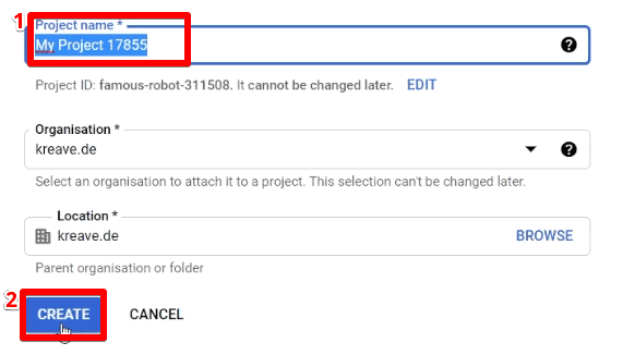 Creating a new project on Google Cloud