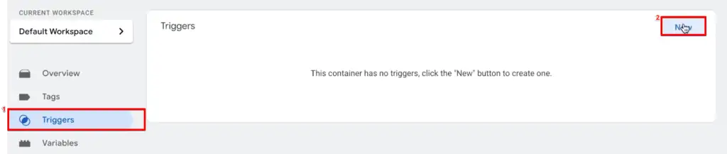 Creating a new trigger from the triggers section of the Google Tag Manager account