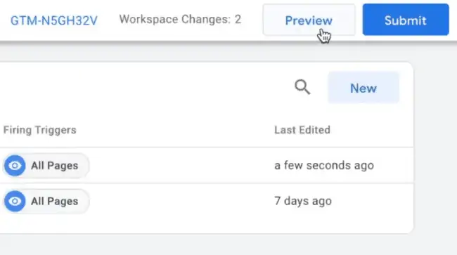 Entering the preview mode of the website to monitor changes to the fired Tags