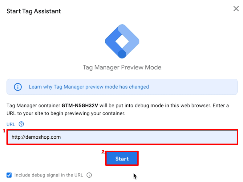 Entering the preview mode of the website to verify changes made through Google Tag Manager