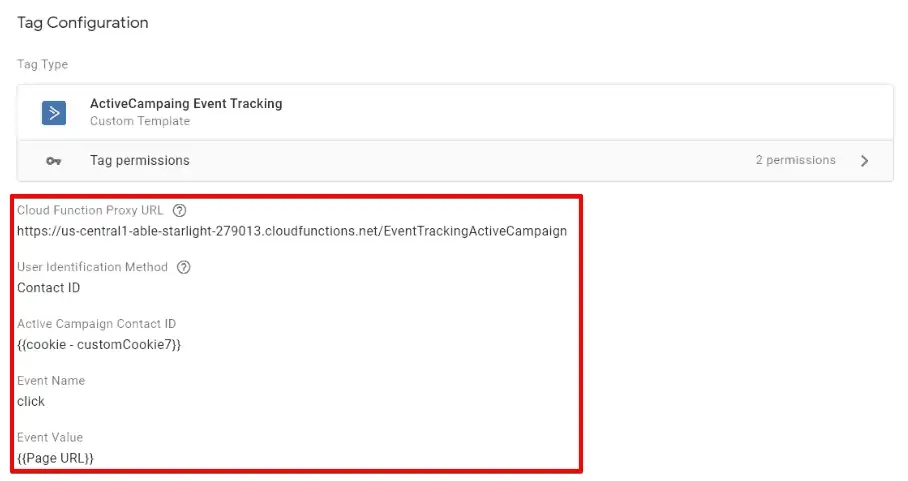 Essential information for Tag configuration to send data to ActiveCampaign