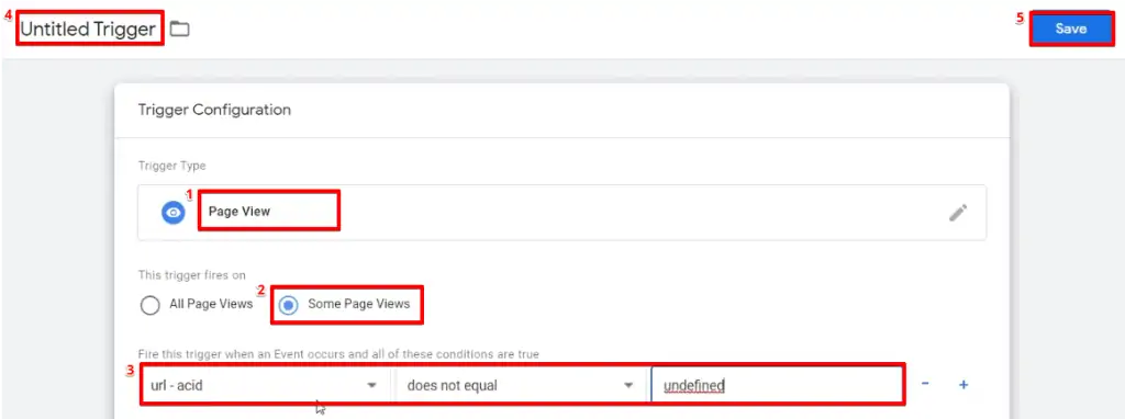 Filling up information for a page view trigger in the Google Tag Manager