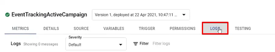 Opening logs for checking user actions in the Google Cloud account