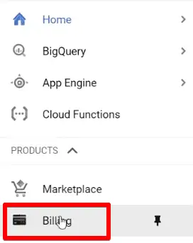 Opening the billing section in Google Cloud