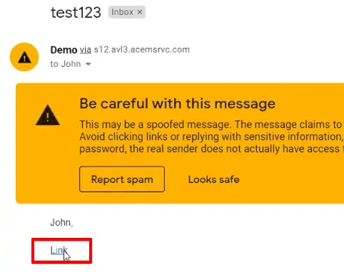 Opening the link containing the query string from the email account for testing purposes