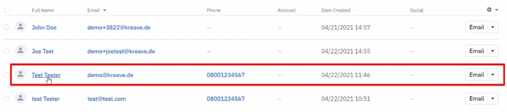 Relocating a user by the sequence number in the contact record