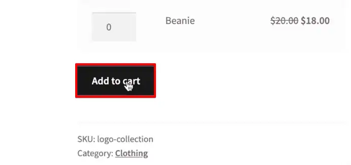 Selecting the add to cart option on the website to generate data for tracking