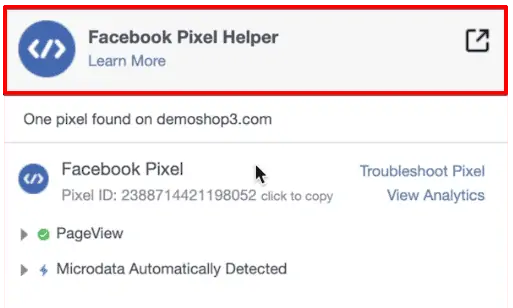 Using Facebook Pixel Helper extension to track fired Tags and events on the website