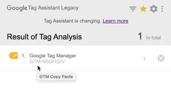Verifying the Google Tag Manager Tag analysis from the Tag Assistant legacy extension