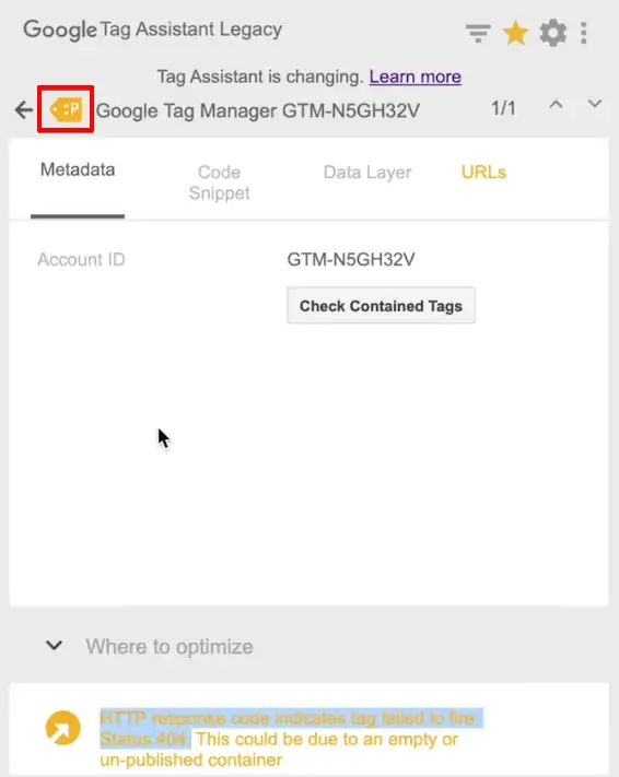 Analyzing the Google Tag Manager Tag analysis from the Tag Assistant legacy extension