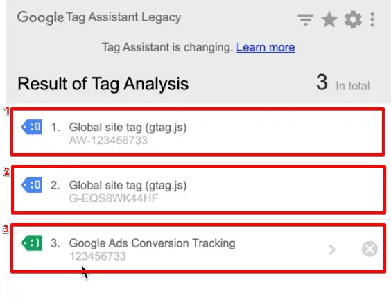 Analyzing the fired Tags from the Google Tag Assistant legacy extension on the browser