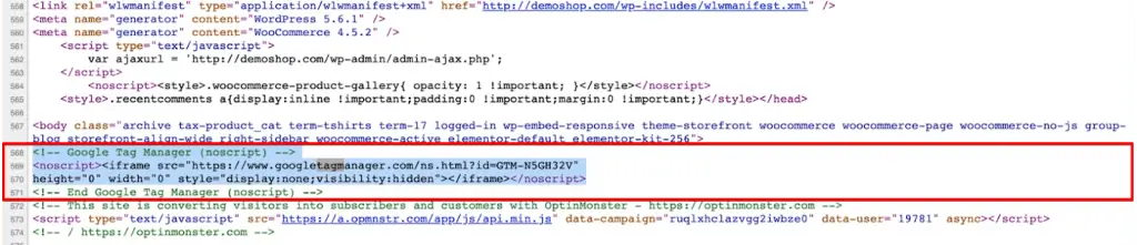 Analyzing the page source codes of the website