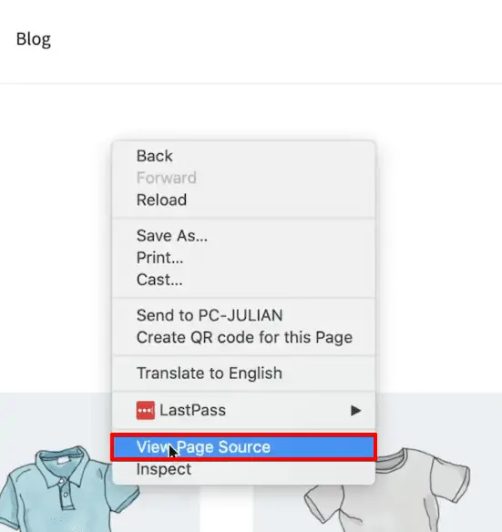 Checking the page source codes of the website