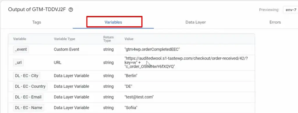 Checking variables in Tag Manager