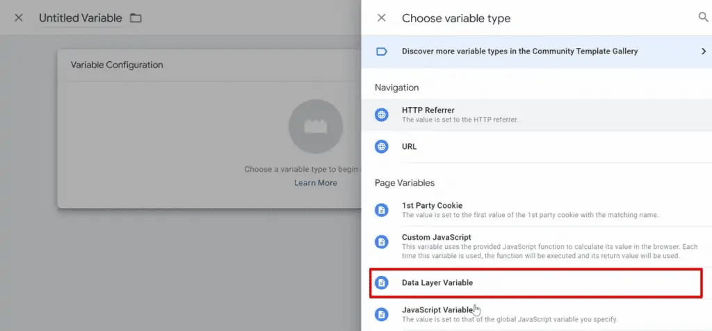 Choosing Data Layer variable as variable type