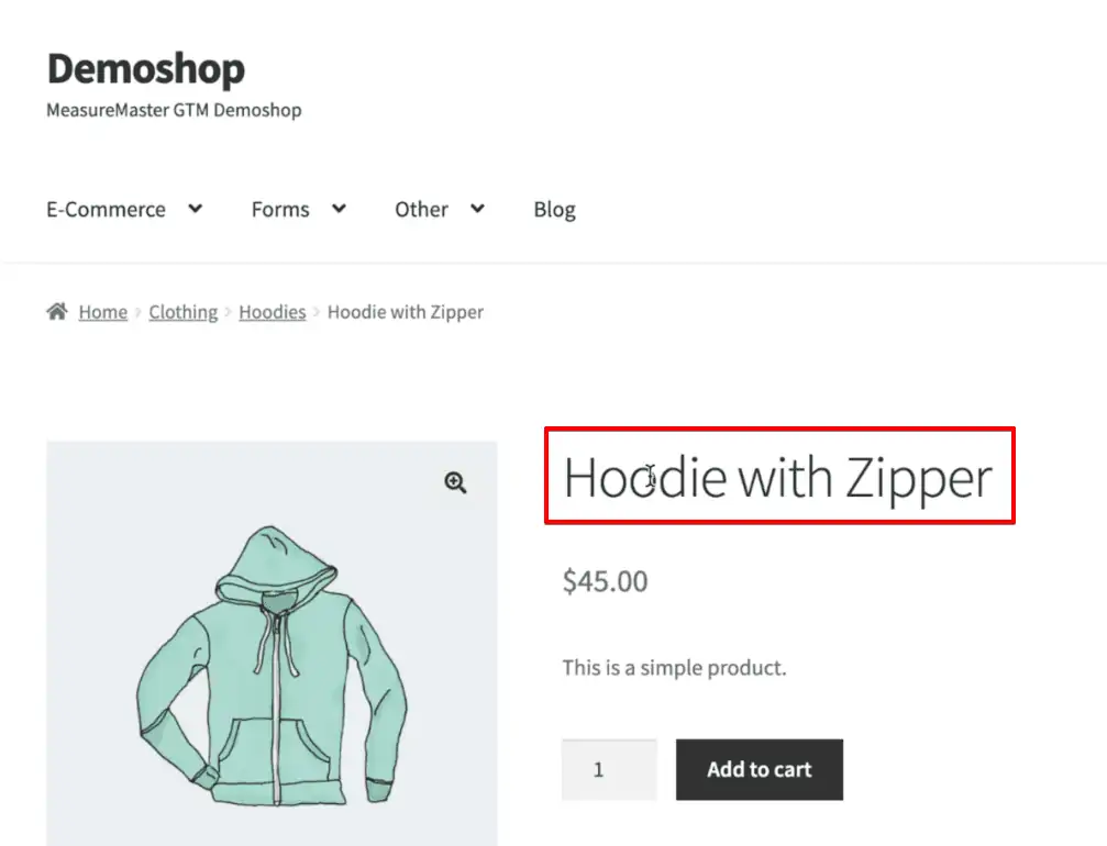 Clicking product title on the website to generate data for tracking
