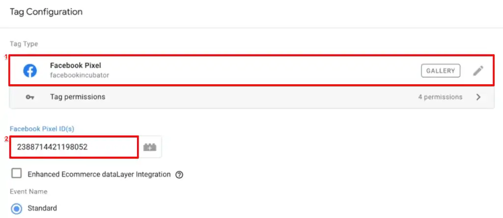 Configuring a Facebook Pixel type configuration of a new Tag in GTM