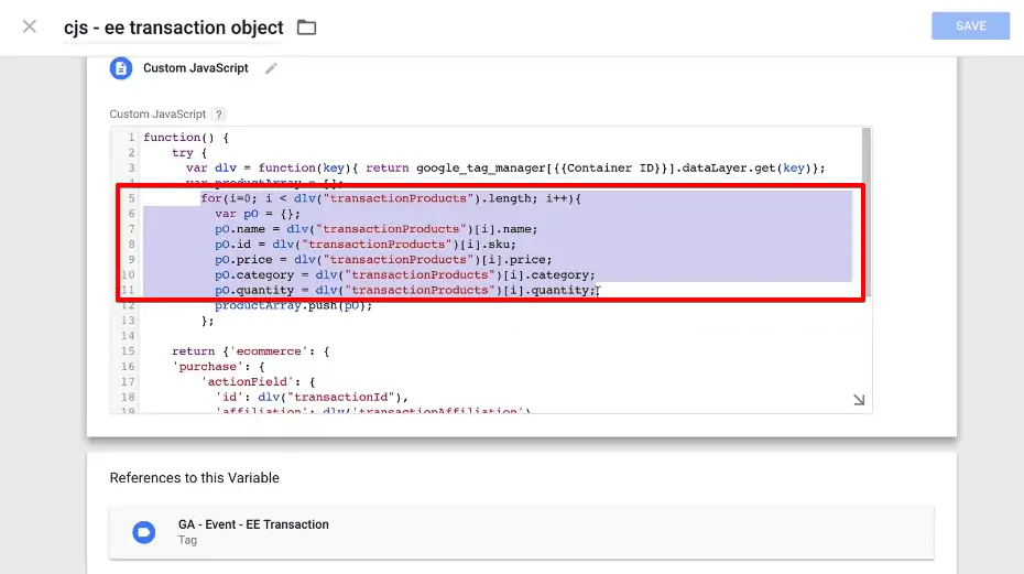 Configuring a custom JavaScript variable to identify the key-pair data points in the data layer of GTM
