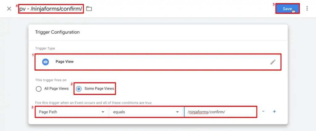 Configuring a new page view trigger from the GTM account
