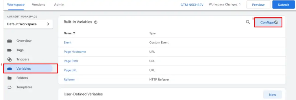 Configuring a new variable from the GTM account